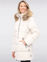 Weather-resistant Mid-length Puffer Jacket with Genuine Fur Trim Hood by Danwear