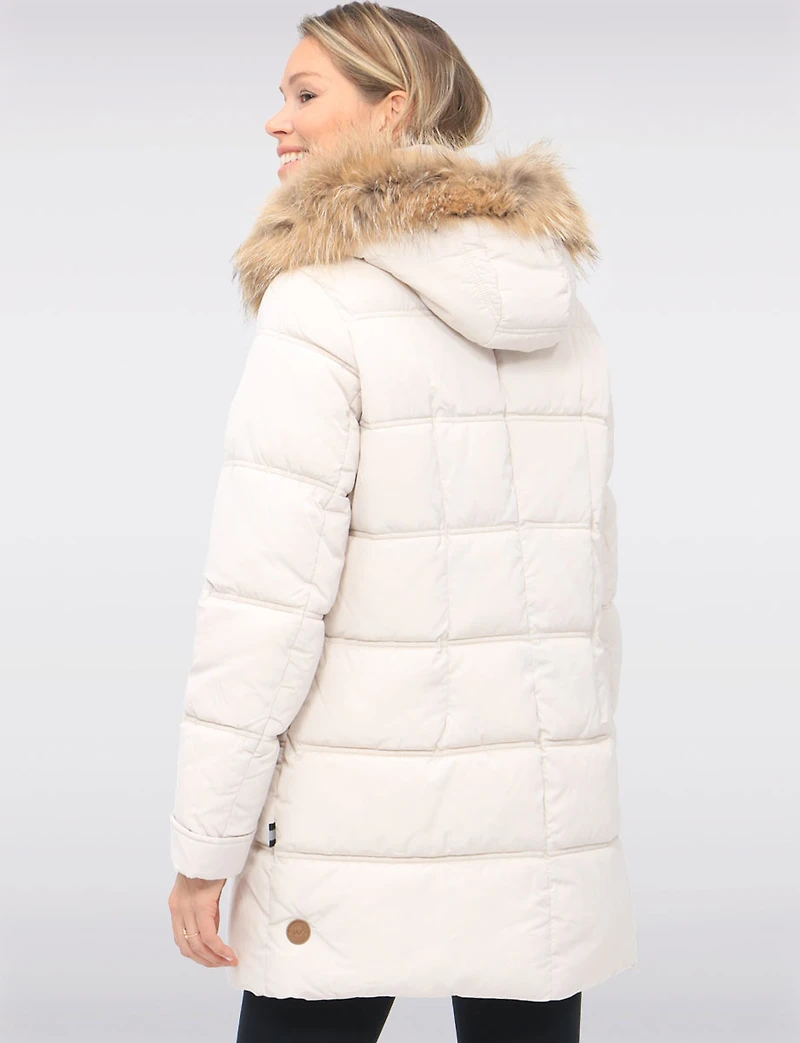 Weather-resistant Mid-length Puffer Jacket with Genuine Fur Trim Hood by Danwear