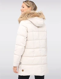 Weather-resistant Mid-length Puffer Jacket with Genuine Fur Trim Hood by Danwear
