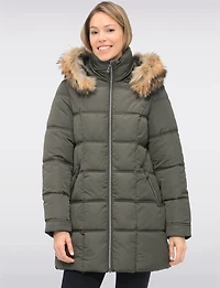 Weather-resistant Mid-length Puffer Jacket with Genuine Fur Trim Hood by Danwear