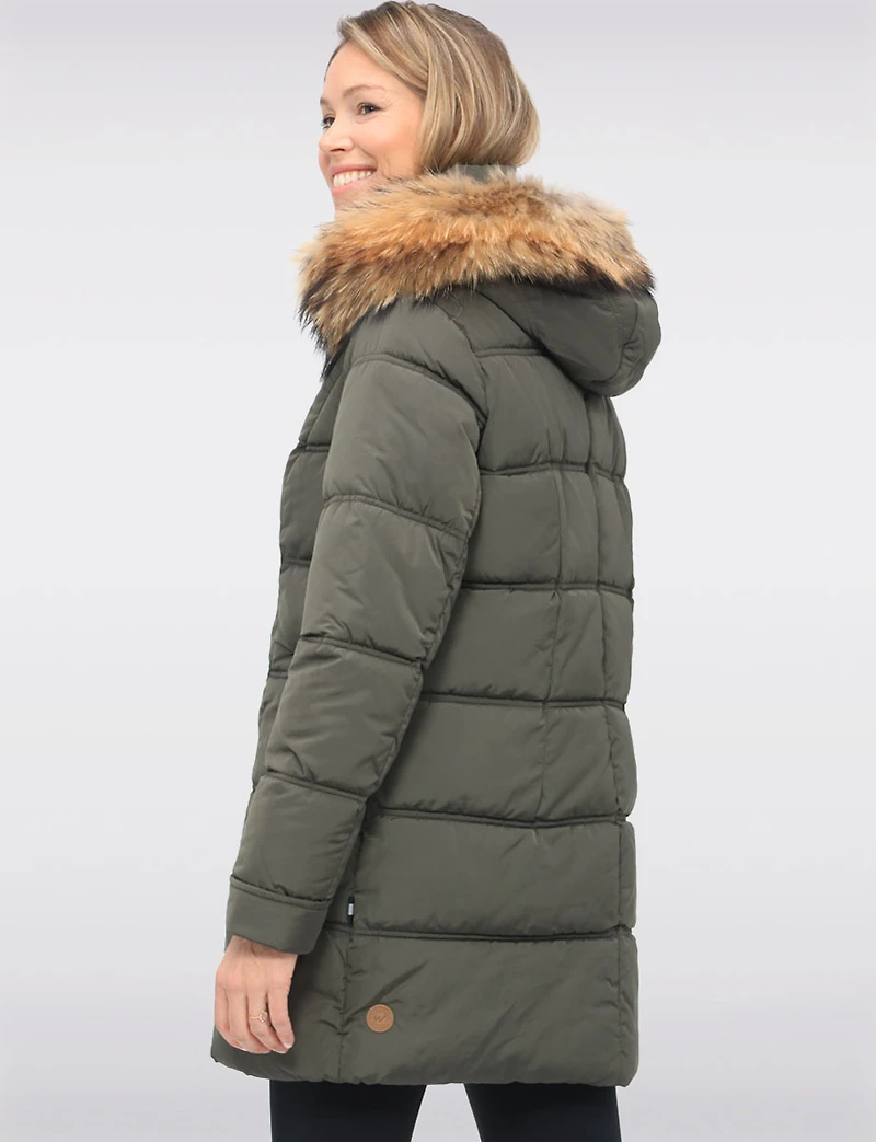 Weather-resistant Mid-length Puffer Jacket with Genuine Fur Trim Hood by Danwear