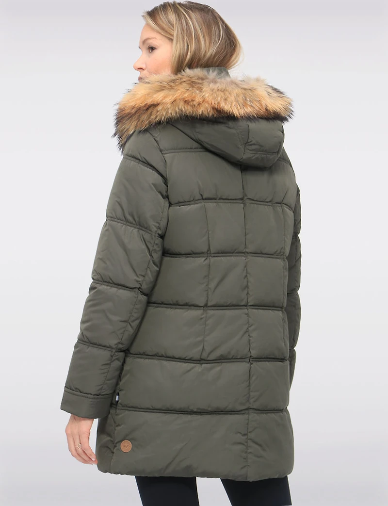 Weather-resistant Mid-length Puffer Jacket with Genuine Fur Trim Hood by Danwear