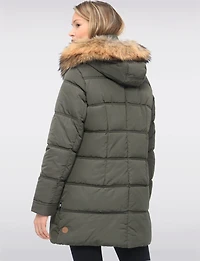 Weather-resistant Mid-length Puffer Jacket with Genuine Fur Trim Hood by Danwear