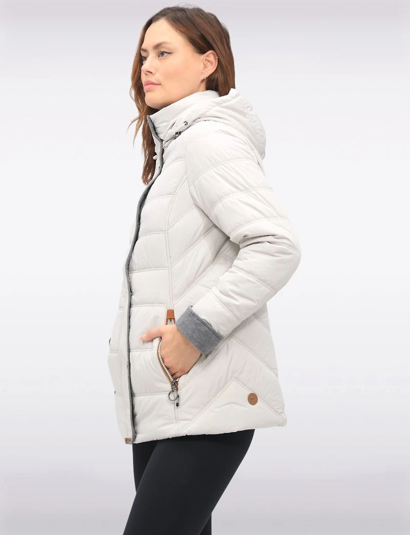 Quilted Jacket with Brown Trim Zip Front Pockets and Detachable Hood by Danwear