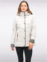 Quilted Jacket with Brown Trim Zip Front Pockets and Detachable Hood by Danwear