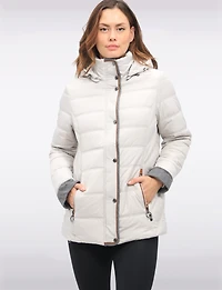 Quilted Jacket with Brown Trim Zip Front Pockets and Detachable Hood by Danwear