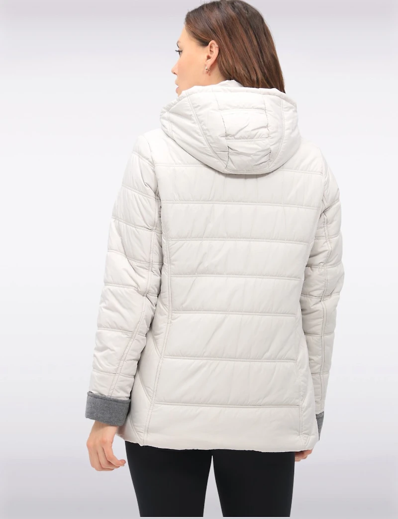 Quilted Jacket with Brown Trim Zip Front Pockets and Detachable Hood by Danwear