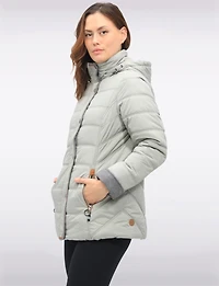 Quilted Jacket with Brown Trim Zip Front Pockets and Detachable Hood by Danwear