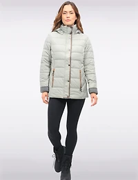 Quilted Jacket with Brown Trim Zip Front Pockets and Detachable Hood by Danwear