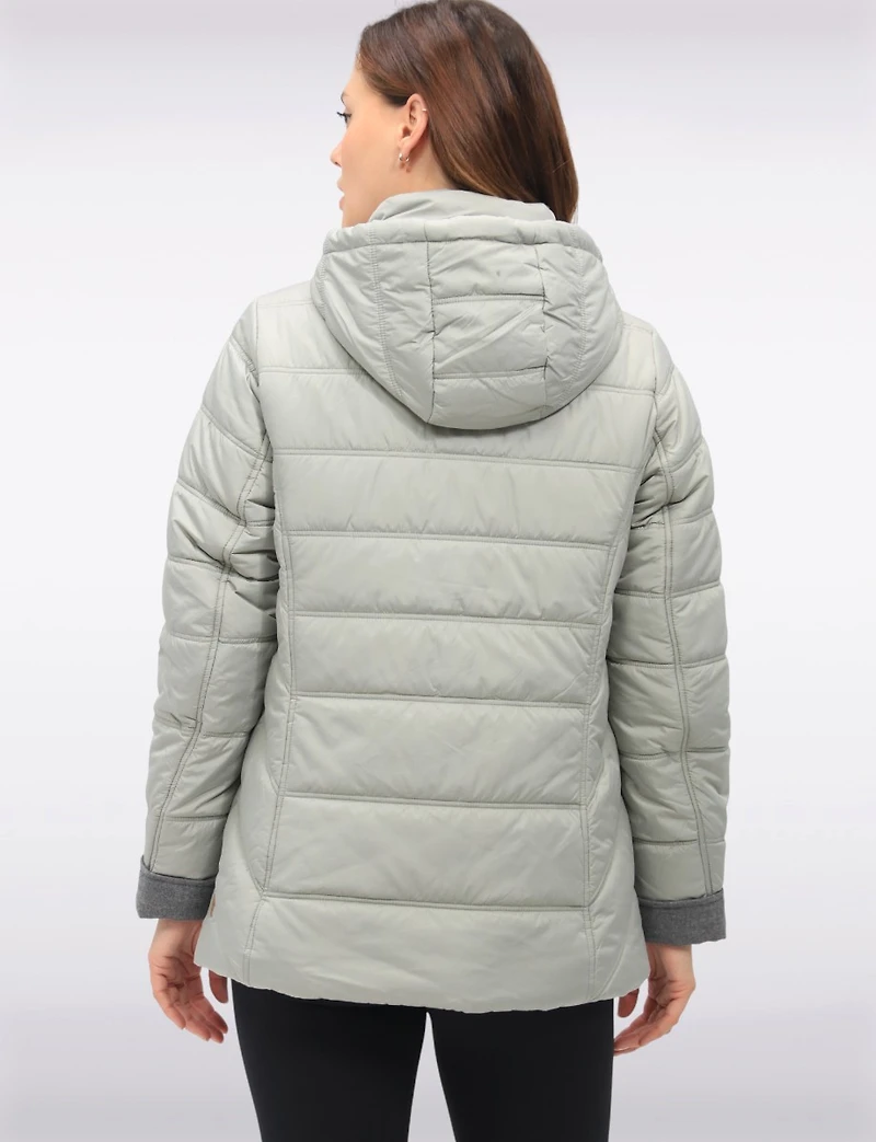 Quilted Jacket with Brown Trim Zip Front Pockets and Detachable Hood by Danwear