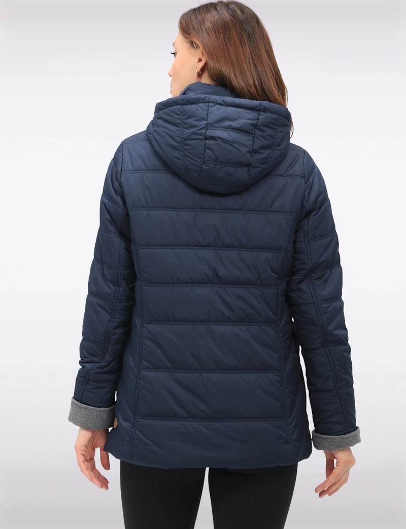 Quilted Jacket with Brown Trim Zip Front Pockets and Detachable Hood by Danwear