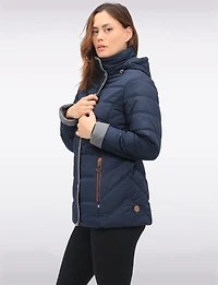 Quilted Jacket with Brown Trim Zip Front Pockets and Detachable Hood by Danwear