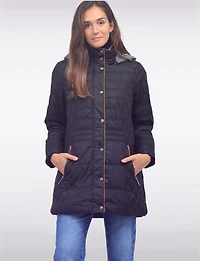Diamond Quilted Jacket Brown Trim Zip Front Pockets & Detachable Hood by Danwear
