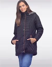 Diamond Quilted Jacket Brown Trim Zip Front Pockets & Detachable Hood by Danwear