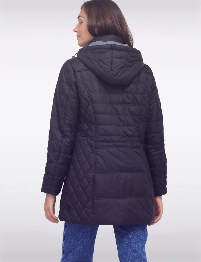 Diamond Quilted Jacket Brown Trim Zip Front Pockets & Detachable Hood by Danwear