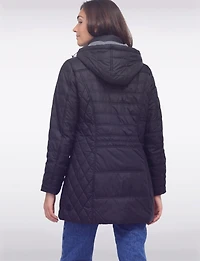 Diamond Quilted Jacket Brown Trim Zip Front Pockets & Detachable Hood by Danwear