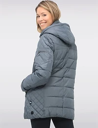 Diamond Quilted Sides Mid-length Puffer Jacket Detachable Hood by Danwear
