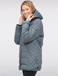 Diamond Quilted Sides Mid-length Puffer Jacket Detachable Hood by Danwear