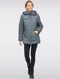 Diamond Quilted Sides Mid-length Puffer Jacket Detachable Hood by Danwear