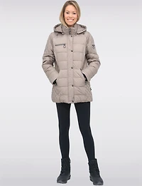 Diamond Quilted Sides Mid-length Puffer Jacket Detachable Hood by Danwear