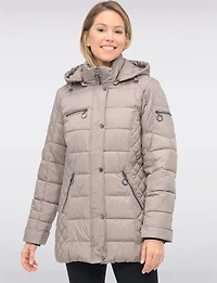 Diamond Quilted Sides Mid-length Puffer Jacket Detachable Hood by Danwear