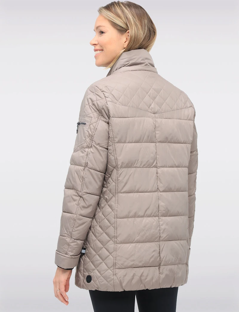 Diamond Quilted Sides Mid-length Puffer Jacket Detachable Hood by Danwear