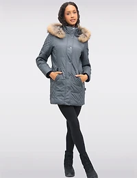 Diamond Quilted Sides Puffer Jacket Detachable Genuine Fur Trim Hood by Danwear
