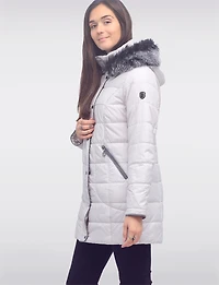Quilted Detachable Faux Fur Trim Hood & Grey Accents Puffer Coat by Normann