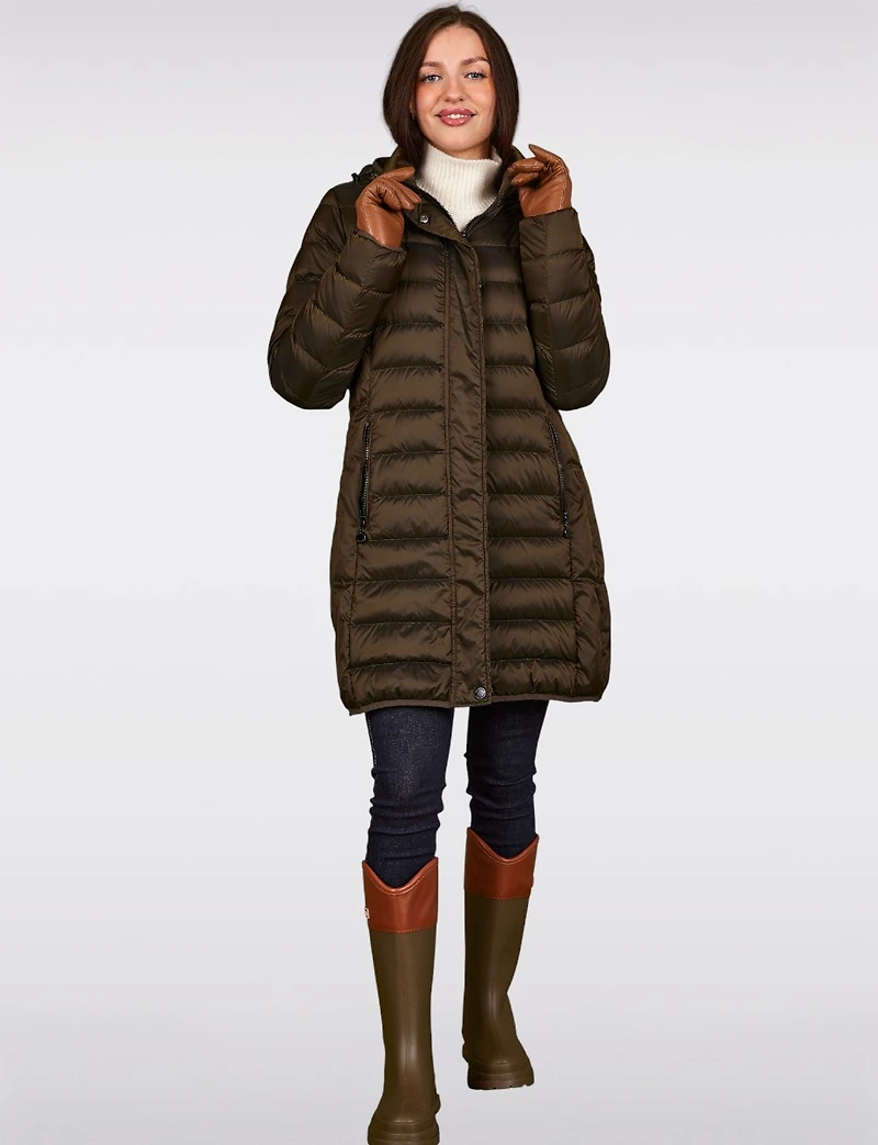 Lightweight Mid-Length Metallic Hooded Eco-Down Quilted Puffer Jacket by Normann