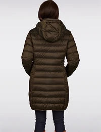 Lightweight Mid-Length Metallic Hooded Eco-Down Quilted Puffer Jacket by Normann