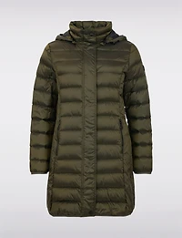 Lightweight Mid-Length Metallic Hooded Eco-Down Quilted Puffer Jacket by Normann