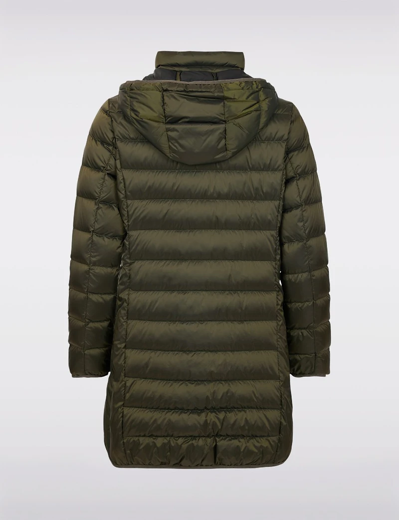 Lightweight Mid-Length Metallic Hooded Eco-Down Quilted Puffer Jacket by Normann