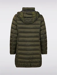 Lightweight Mid-Length Metallic Hooded Eco-Down Quilted Puffer Jacket by Normann