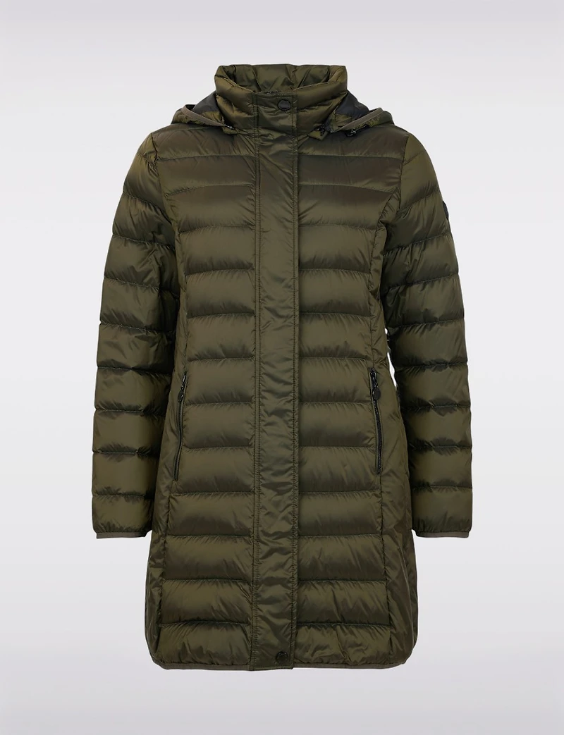Lightweight Mid-Length Metallic Hooded Eco-Down Quilted Puffer Jacket by Normann