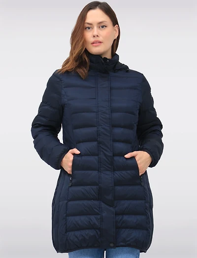Lightweight Mid-Length Metallic Hooded Down Quilted Puffer Jacket by Normann