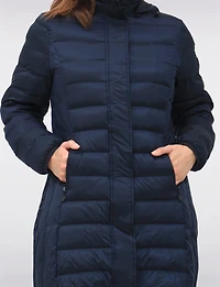 Lightweight Mid-Length Metallic Hooded Down Quilted Puffer Jacket by Normann