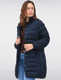 Lightweight Mid-Length Metallic Hooded Down Quilted Puffer Jacket by Normann