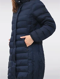 Lightweight Mid-Length Metallic Hooded Down Quilted Puffer Jacket by Normann