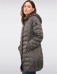 Lightweight Mid-Length Metallic Hooded Down Quilted Puffer Jacket by Normann