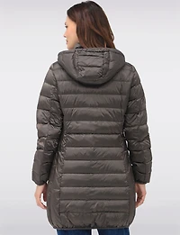 Lightweight Mid-Length Metallic Hooded Down Quilted Puffer Jacket by Normann