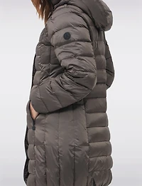 Lightweight Mid-Length Metallic Hooded Eco-Down Quilted Puffer Jacket by Normann