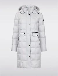 Sleek Down Quilted Coat with Detachable Hood and Black Trim Detail by Normann
