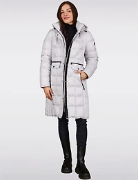 Sleek Down Quilted Coat with Detachable Hood and Black Trim Detail by Normann