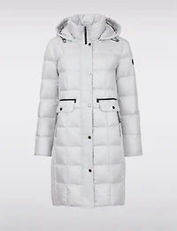 Sleek Down Quilted Coat with Detachable Hood and Black Trim Detail by Normann