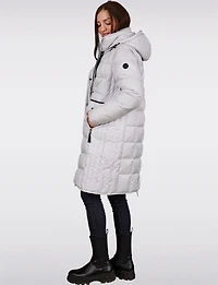 Sleek Down Quilted Coat with Detachable Hood and Black Trim Detail by Normann