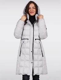 Sleek Down Quilted Coat with Detachable Hood and Black Trim Detail by Normann