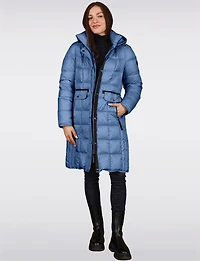 Sleek Down Quilted Coat with Detachable Hood and Black Trim Detail by Normann
