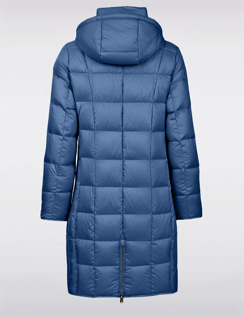 Sleek Down Quilted Coat with Detachable Hood and Black Trim Detail by Normann