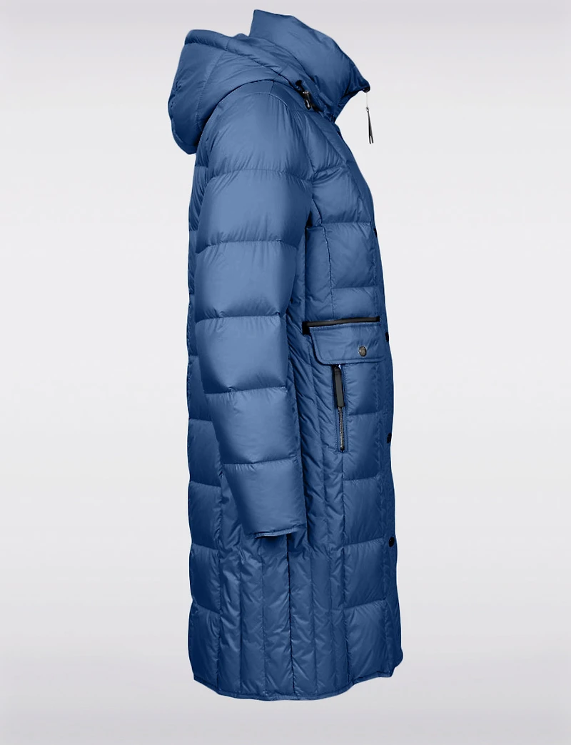 Sleek Down Quilted Coat with Detachable Hood and Black Trim Detail by Normann