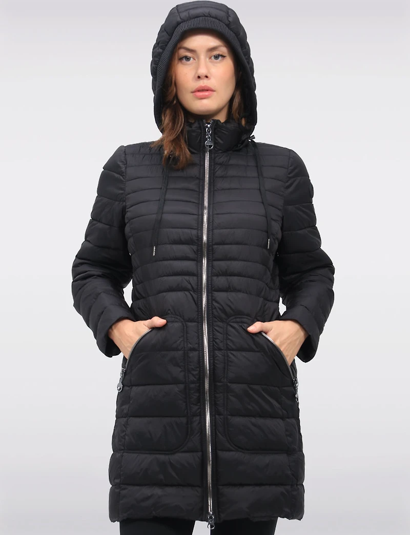Midweight Quilted Down Puffer Jacket with Detachable Hood & Zip Front by Normann